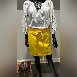 Banana Republic yellow tie waist linen blend skirt size 0 2